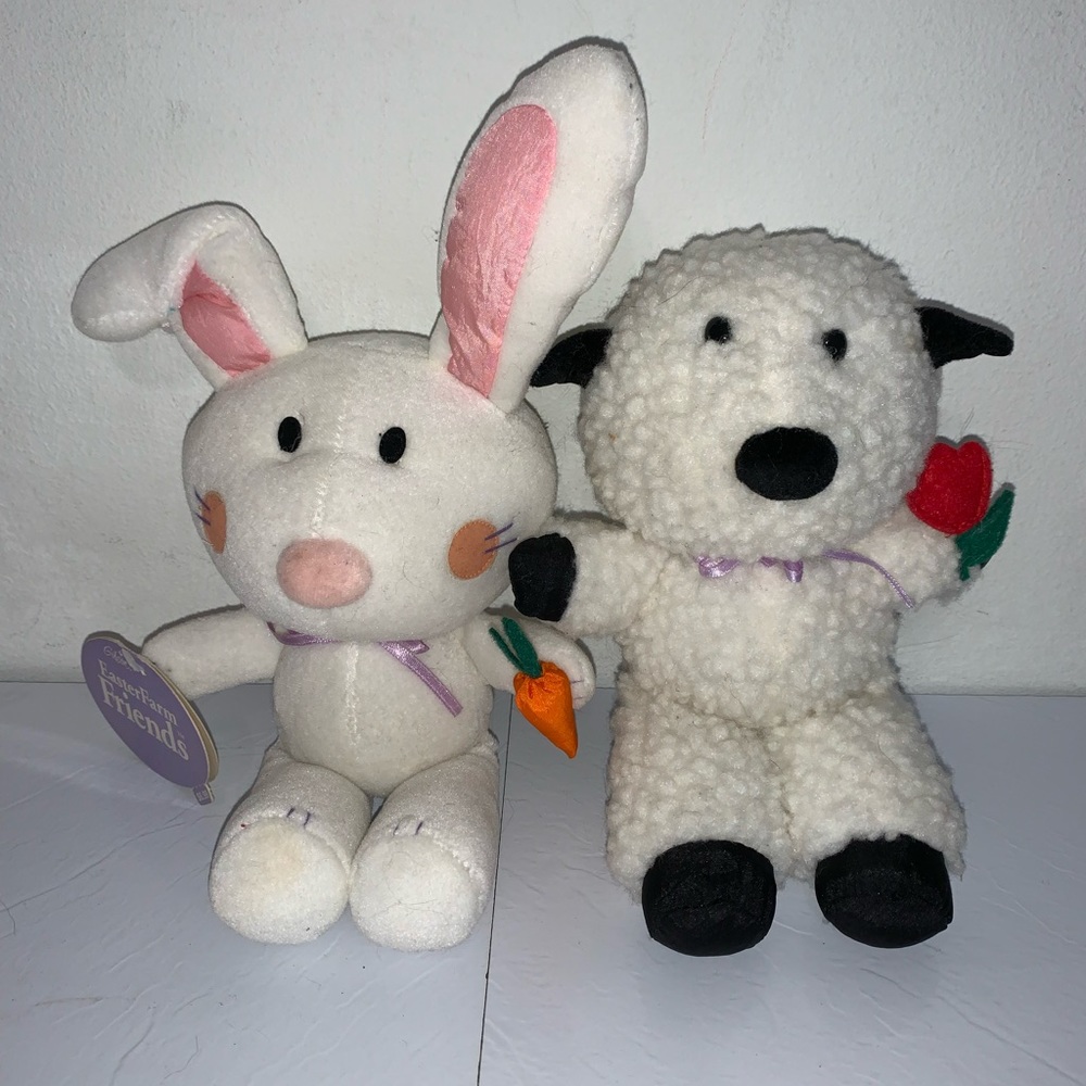 Lot Of 2 Gibson Greetings Easter Farm Friends Plush Animals Bunny And Lamb 1996